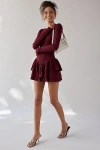 Kimchi Blue Ruffled Up Basque Waist Scoop Back Romper In Dark Red, Women's At Urban Outfitters In Burgundy