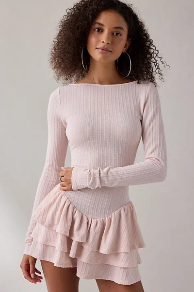 Kimchi Blue Ruffled Up Basque Waist Scoop Back Romper In Mauve, Women's At Urban Outfitters In Pink