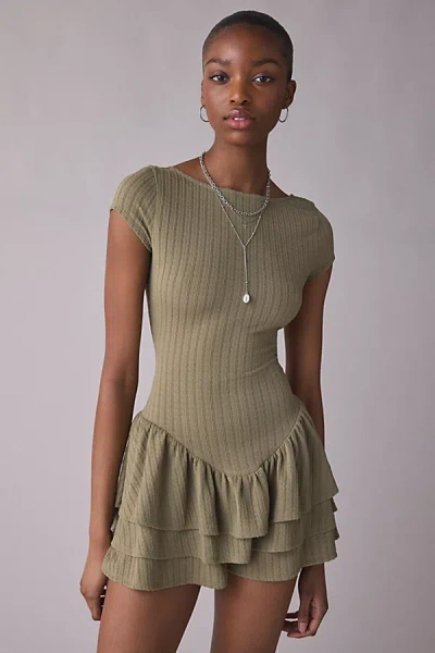 Kimchi Blue Ruffled Up Short Sleeve Romper In Green, Women's At Urban Outfitters