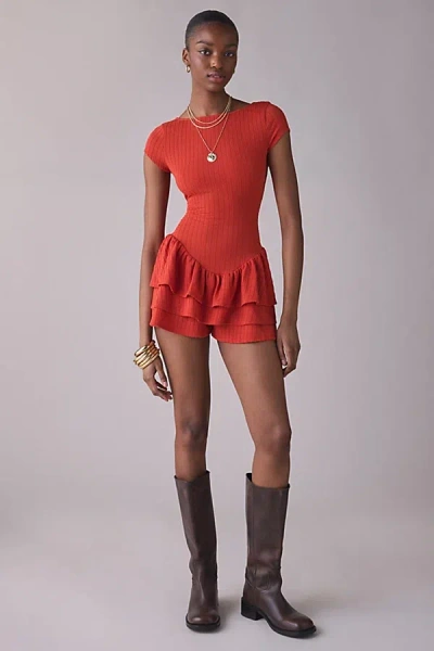 Kimchi Blue Ruffled Up Short Sleeve Romper In Red, Women's At Urban Outfitters