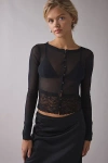 Kimchi Blue Sabrina Sheer Mesh Lace Trim Cardigan In Black, Women's At Urban Outfitters In Black