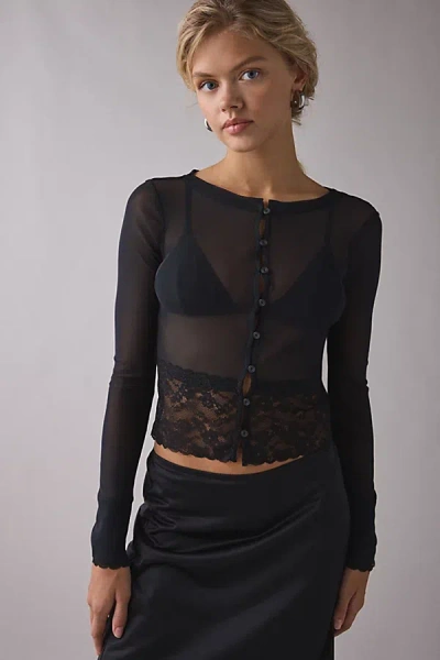 Kimchi Blue Sabrina Sheer Mesh Lace Trim Cardigan In Black, Women's At Urban Outfitters
