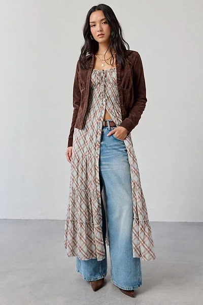 Kimchi Blue Samira Puff Sleeve Smocked Button-front Layering Maxi Dress In Blue, Women's At Urban Outfitters