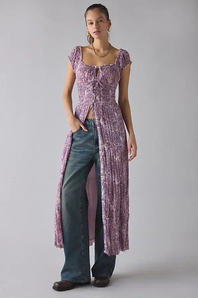 Kimchi Blue Samira Puff Sleeve Smocked Button-front Layering Maxi Dress In Lilac, Women's At Urban Outfitters In Purple