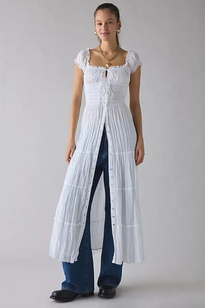 Kimchi Blue Samira Puff Sleeve Smocked Button-front Layering Maxi Dress In White, Women's At Urban Outfitters