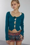 Kimchi Blue Sawyer Ribbed Knit Cardigan In Blue, Women's At Urban Outfitters