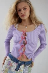 Kimchi Blue Sawyer Ribbed Knit Cardigan In Lilac, Women's At Urban Outfitters In Blue