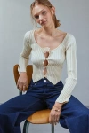 Kimchi Blue Sawyer Ribbed Knit Cardigan In White, Women's At Urban Outfitters