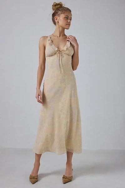 Kimchi Blue Scarlet Ruffle Trim Midi Dress In Floral, Women's At Urban Outfitters In Brown