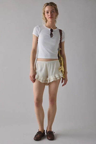 Kimchi Blue Sedona Lace Trim Ruffle Micro Short In Ivory, Women's At Urban Outfitters In White