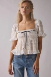 Kimchi Blue Serenade Ruffle Puff Sleeve Babydoll Blouse In Cream, Women's At Urban Outfitters In White