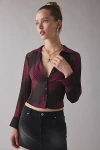Kimchi Blue Sheer Perfection Chiffon Slim Long Sleeve Button-up Shirt In Black, Women's At Urban Outfitters In Burgundy
