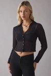 Kimchi Blue Sheer Perfection Chiffon Slim Long Sleeve Button-up Shirt In Black, Women's At Urban Outfitters In Black