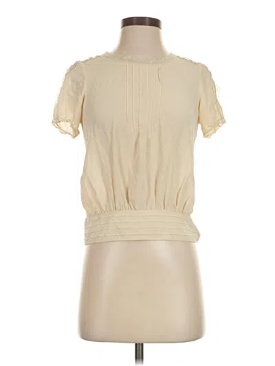 Pre-owned Kimchi Blue Short Sleeve Silk Top Ivory Mock Neckline Tops