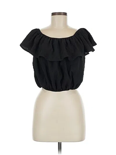 Pre-owned Kimchi Blue Short Sleeve Top Black Ruffles Neckline Tops