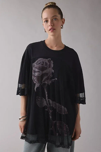 Kimchi Blue Show Stopper Tulle + Lace Layered Oversized Graphic Tee In Black, Women's At Urban Outfitters