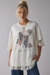 Kimchi Blue Show Stopper Tulle + Lace Layered Oversized Graphic Tee In Cream, Women's At Urban Outfitters In White