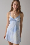 Kimchi Blue Slip It On Tie-back Satin Mini Dress In Blue, Women's At Urban Outfitters In Animal Print
