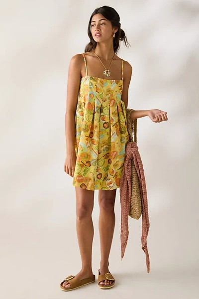 Kimchi Blue Smooth Sailing Pleated Flounce Babydoll Mini Dress In Orange, Women's At Urban Outfitters In Green
