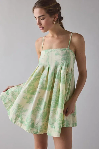 Kimchi Blue Smooth Sailing Pleated Flounce Mini Dress In Bunny Strawberry, Women's At Urban Outfitters In Green
