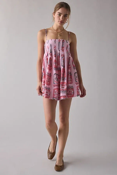 Kimchi Blue Smooth Sailing Pleated Flounce Mini Dress In Jam Jars, Women's At Urban Outfitters In Pink
