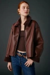 Kimchi Blue Stella Faux Leather + Faux Fur Trim Jacket In Oxblood, Women's At Urban Outfitters In Brown