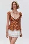 Kimchi Blue Stella Flutter Floral Top In Brown, Women's At Urban Outfitters In Brown