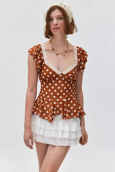 Kimchi Blue Stella Flutter Floral Top In Brown, Women's At Urban Outfitters