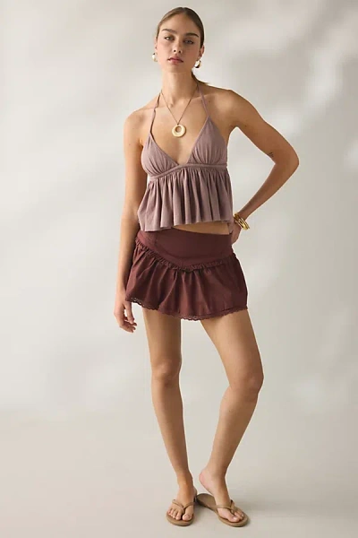 Kimchi Blue Sunseeker Lace Trim Ruffle Mini Skort In Brown, Women's At Urban Outfitters
