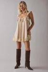 Kimchi Blue Sweet Dreaming Burnout Velvet Lace Trim Babydoll Mini Dress In Cream, Women's At Urban Outfitters In White