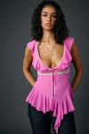 Kimchi Blue Sweet Talk Plunging Asymmetric Ruffle Blouse In Pink, Women's At Urban Outfitters In Pink