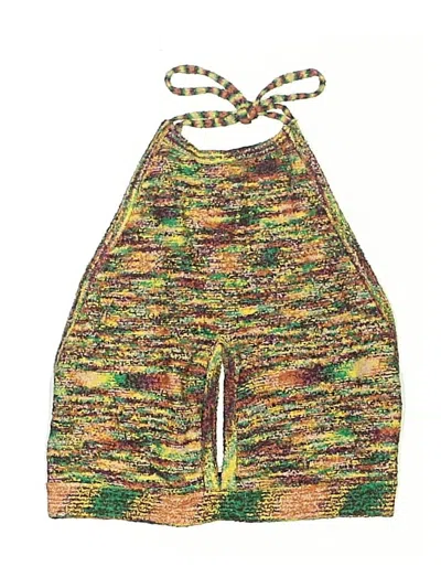 Pre-owned Kimchi Blue Swimsuit Top Green Tweed Pattern Swimwear