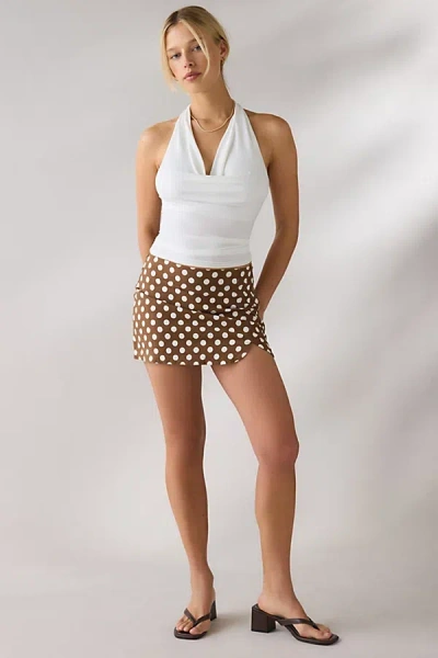 Kimchi Blue Tag-along Linen Mini Skort In Brown, Women's At Urban Outfitters