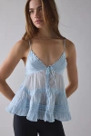 Kimchi Blue Tara Embroidered Cotton Babydoll Cami In Ballad Blue, Women's At Urban Outfitters In Blue