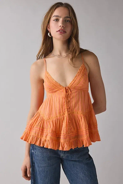 Kimchi Blue Tara Embroidered Cotton Babydoll Cami In Orange, Women's At Urban Outfitters