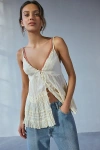 Kimchi Blue Tara Embroidered Cotton Babydoll Cami In Light Yellow, Women's At Urban Outfitters