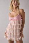 Kimchi Blue Tiered And Tied Ruffle Babydoll Romper In Pink, Women's At Urban Outfitters In Pink