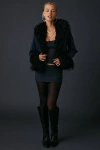 Kimchi Blue Tiffany Faux Leather + Faux Fur Trim Jacket In Navy, Women's At Urban Outfitters In Brown