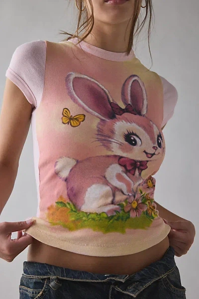 Kimchi Blue Too Perfect Bunny Graphic Baby Tee In Pink, Women's At Urban Outfitters In Animal Print