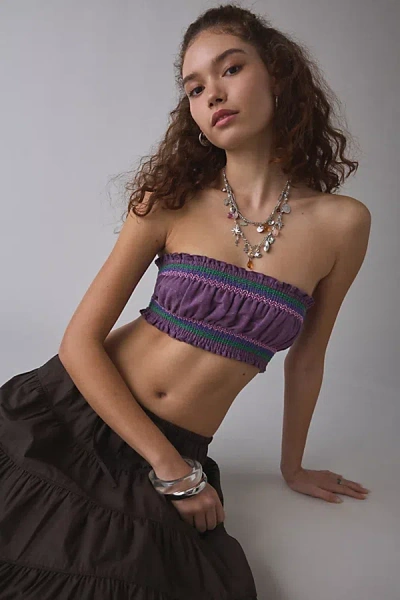 Kimchi Blue Tulip Ruffle Smocked Bandeau Top In Purple, Women's At Urban Outfitters