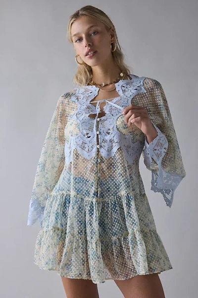 Kimchi Blue Waiting For You Sheer Long Sleeve Mini Dress In Light Blue, Women's At Urban Outfitters