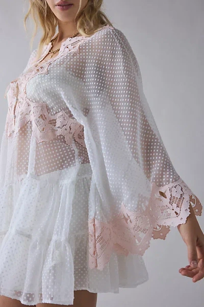 Kimchi Blue Waiting For You Sheer Long Sleeve Mini Dress In White, Women's At Urban Outfitters In Multi