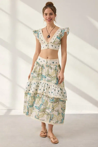 Kimchi Blue Washed Ashore Ruffle Lace Trim Midi Skirt 2-piece Set In Ivory Combo, Women's At Urban Outfitters In Multi