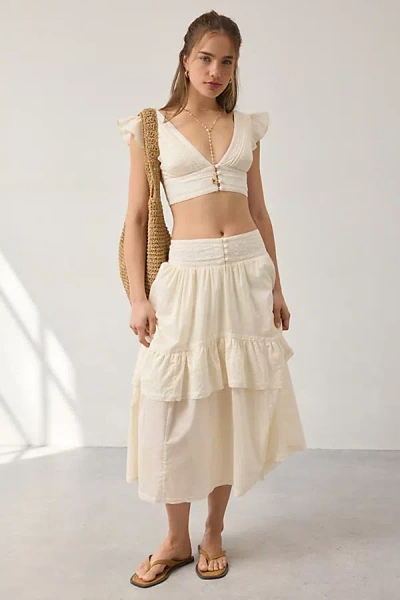 Kimchi Blue Washed Ashore Ruffle Lace Trim Midi Skirt 2-piece Set In Ivory, Women's At Urban Outfitters In Neutral