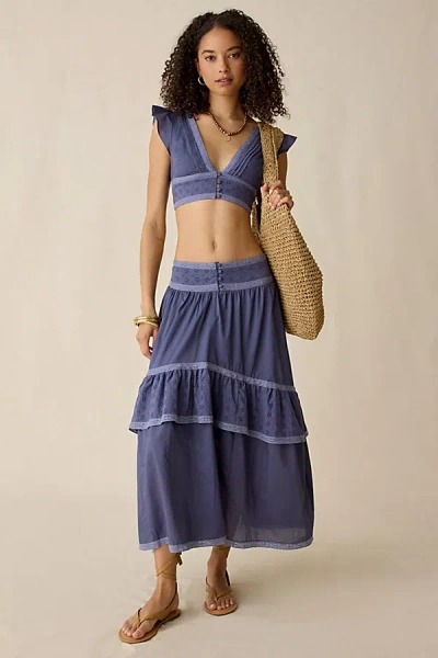 Kimchi Blue Washed Ashore Ruffle Lace Trim Midi Skirt 2-piece Set In Navy, Women's At Urban Outfitters In Blue