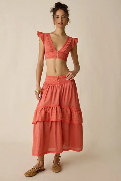 Kimchi Blue Washed Ashore Ruffle Lace Trim Midi Skirt 2-piece Set In Red, Women's At Urban Outfitters