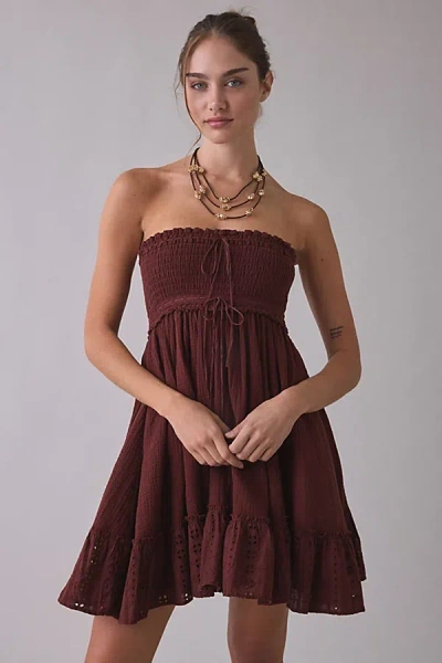 Kimchi Blue Washed Ashore Strapless Babydoll Mini Dress In Brown, Women's At Urban Outfitters