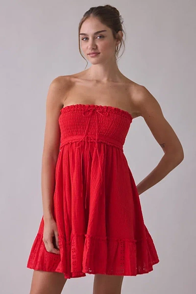 Kimchi Blue Washed Ashore Strapless Babydoll Mini Dress In Red, Women's At Urban Outfitters