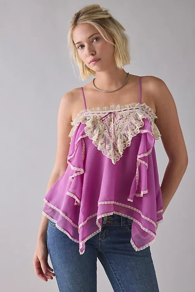Kimchi Blue Willow Flounce Asymmetric Tiered Lace Trim Cami In Pink, Women's At Urban Outfitters