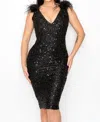 Kimcine Holiday Sequin Feather Dress In Black